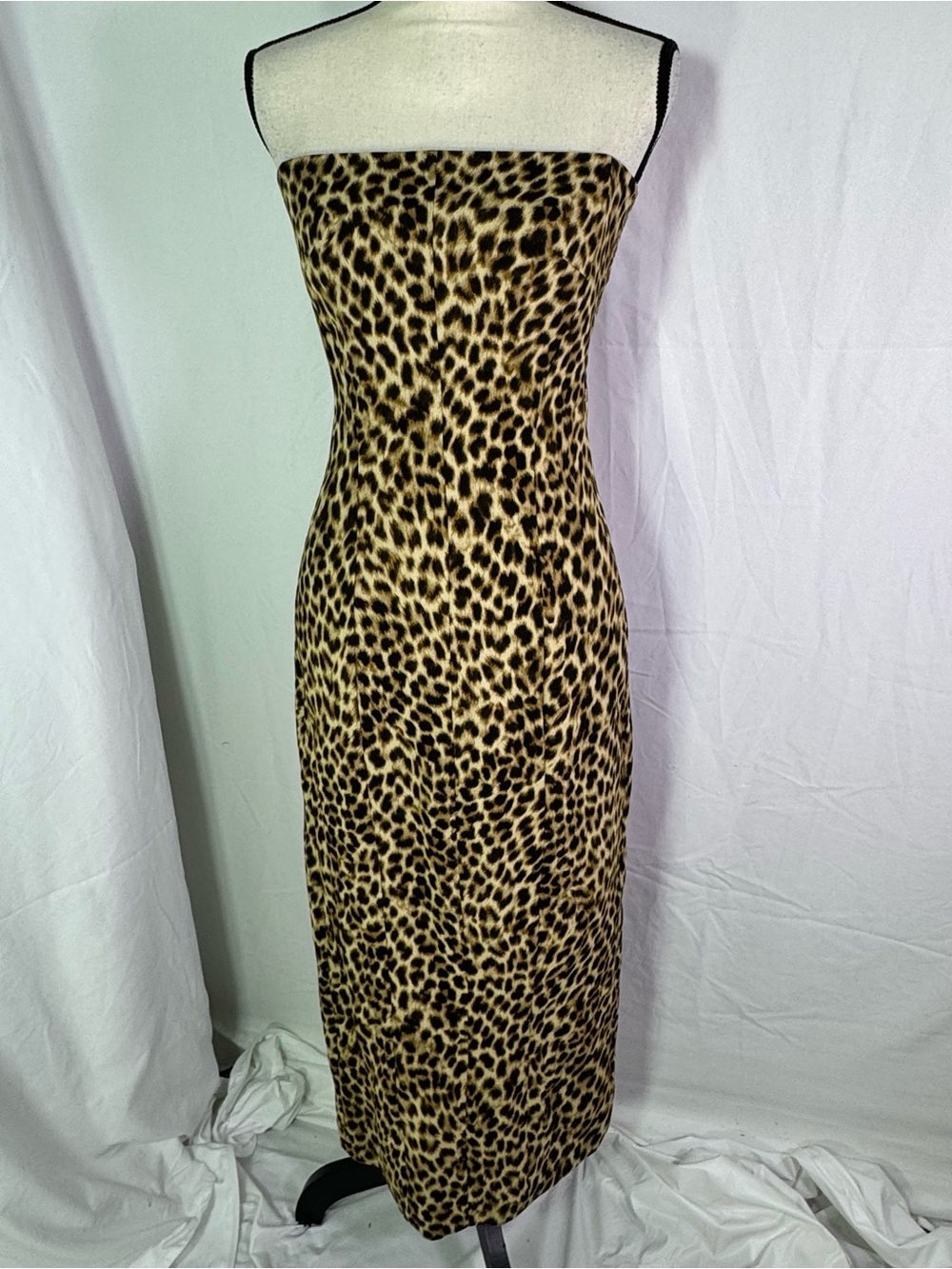 Zara Leopard Print Strapless Bodycon Midi Dress Slit Y2K Chic Size S
